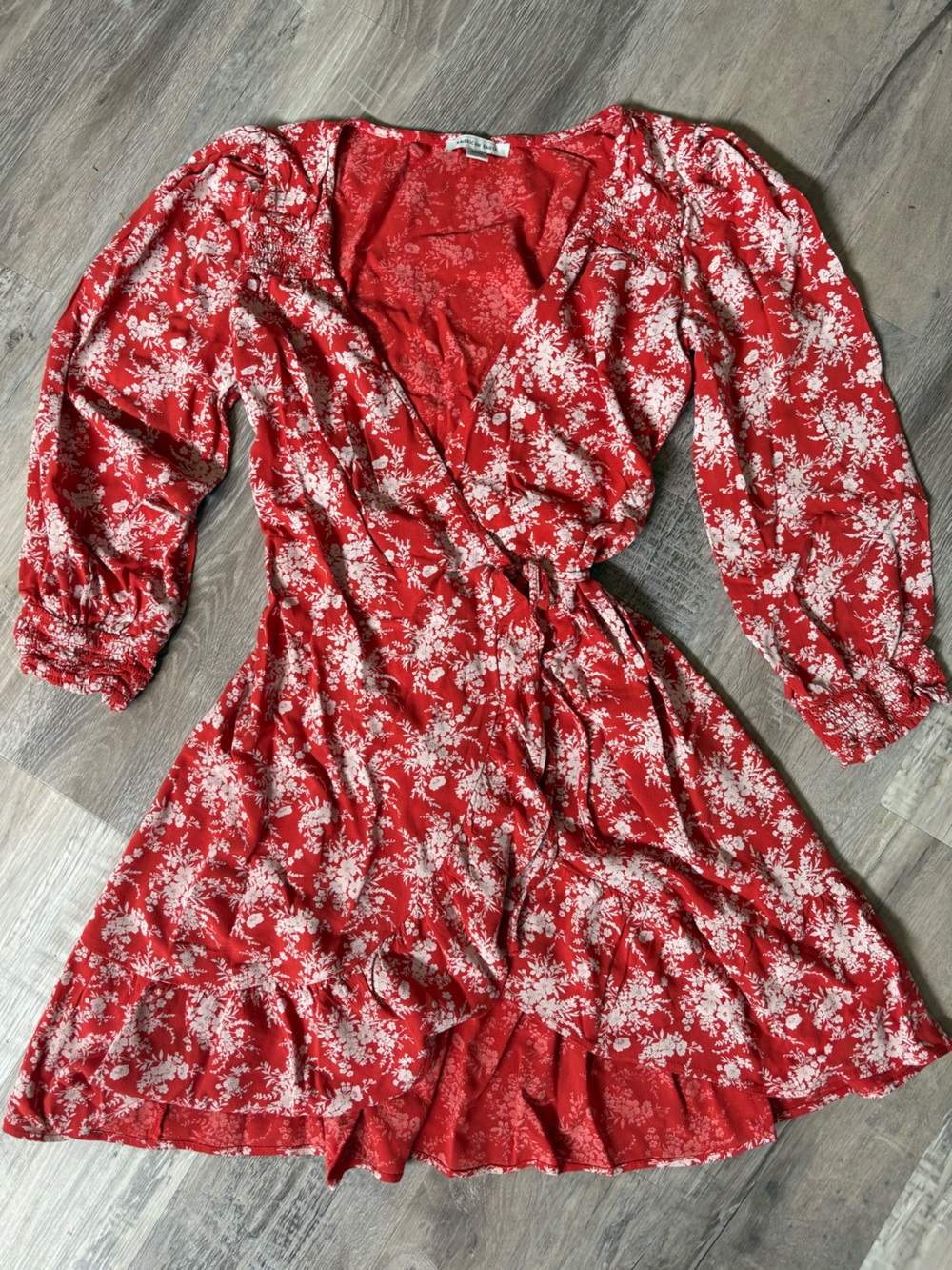 American Eagle Red Floral Long Sleeve Wrap Mini Dress  Size S